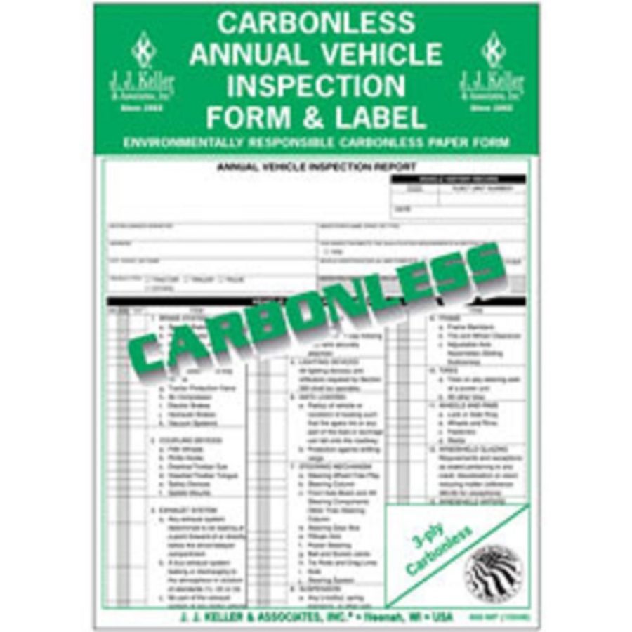 J.J. Keller Carbonless Annual Vehicle Inspection Report with Label