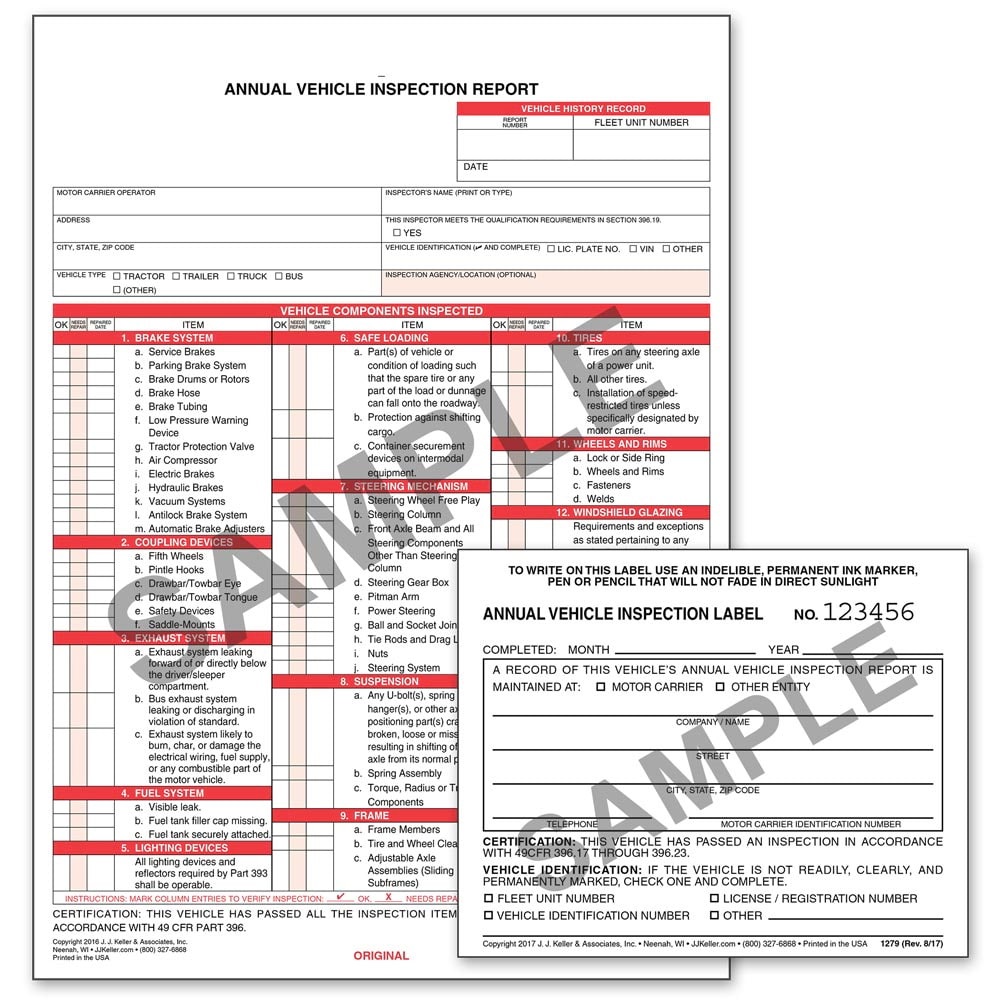 JJ Keller 15048 Carbonless Annual Vehicle Inspection Form & Label 400MP 