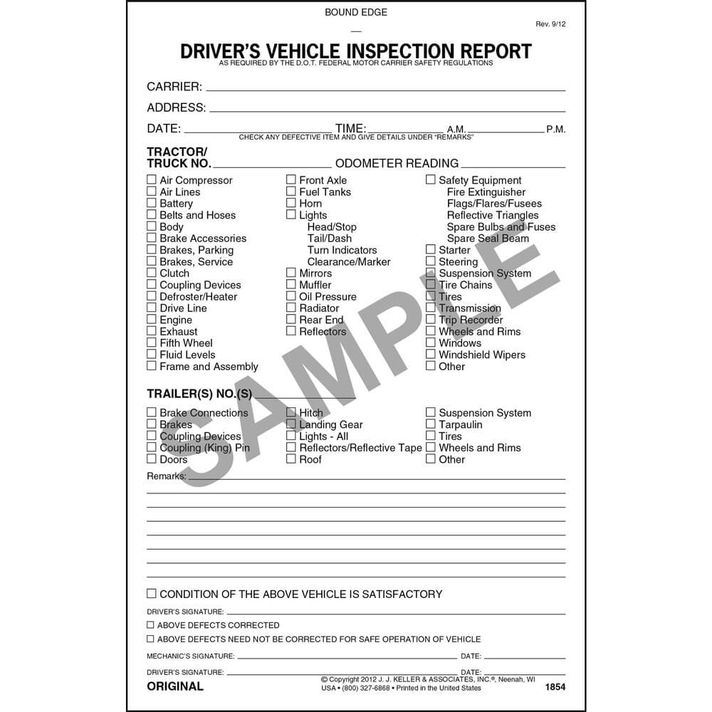 Keller 115B Detailed Drivers Vehicle Inspection Report J 2-Ply,... J 