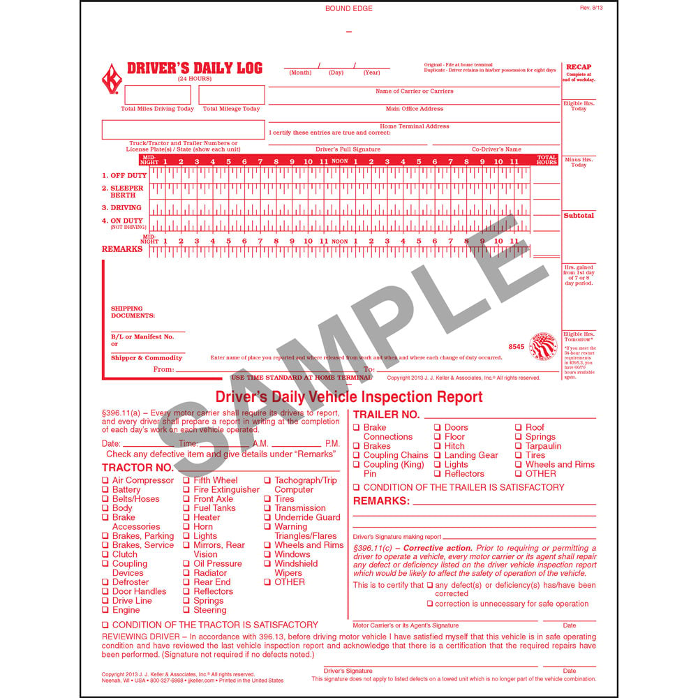 2-In-1 Driver's Daily Log Book w/Detailed DVIR, 2-Ply, Carbonless, No Recap  - Stock