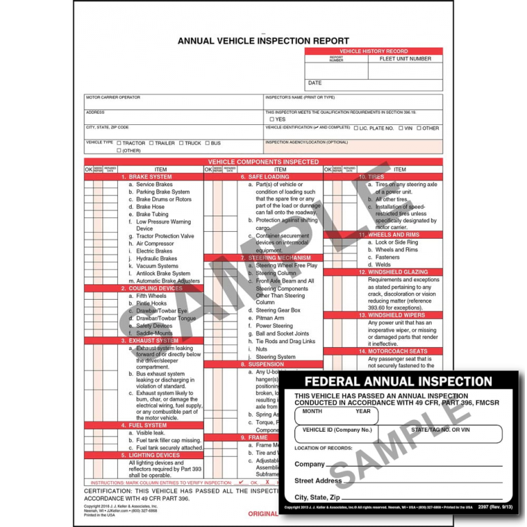 Annual Vehicle Inspection Report, 2Ply w/ Carbon and Record of Annual