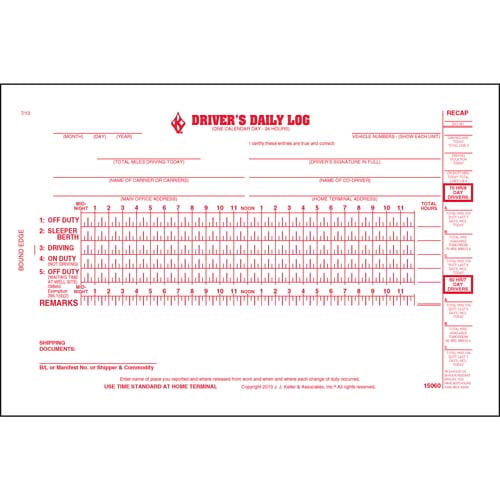 Imprinted Driver's Daily Logs 2-ply with carbon Detailed DVIR and 70 hour/8  day Recap Book Format B 618-LD-C