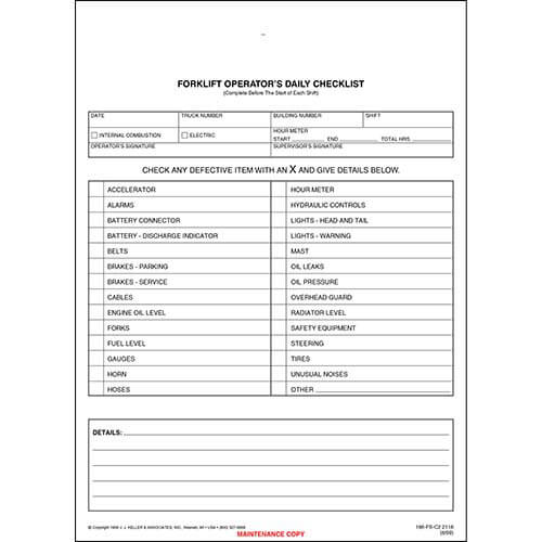 Forklift Operator Daily Checklist Snap Out Format Carbonless forklift-operator-daily-checklist-snap-out-format-carbonless