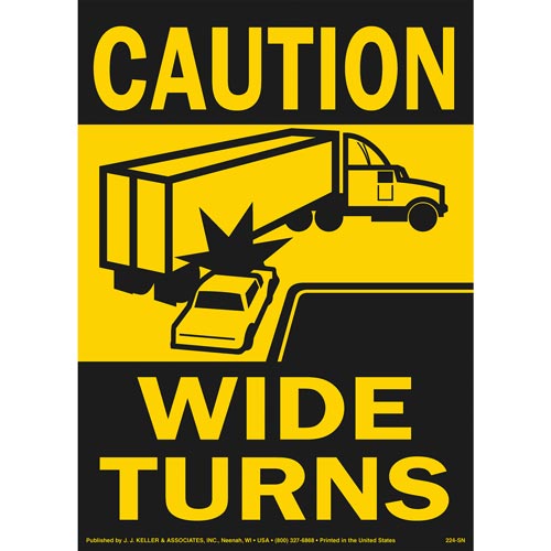 Caution Wide Turns Sign with Icon – Reflective – Vertical, Yellow on Black,  Reflective Vinyl with Adhesive (Part # 2414) – American Pride