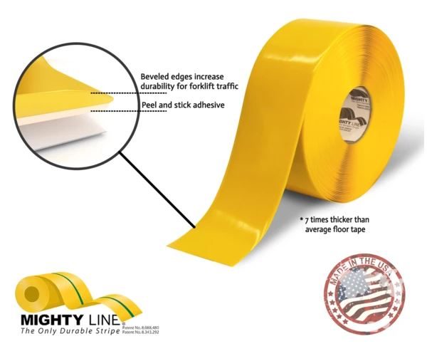 Mighty Line 4 in Yellow Floor Tape - 100 ft Roll