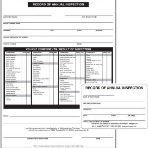 Annual Vehicle Inspection Report, 2-ply with Label and Weatherproof Self-Laminating Cover Kit – (25 Sets)